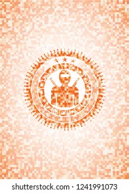 ninja icon inside abstract orange mosaic emblem with background