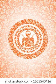 ninja icon inside abstract orange mosaic emblem