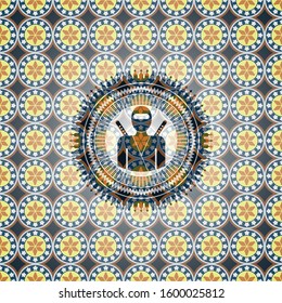 ninja icon inside arabesque badge. arabic decoration.