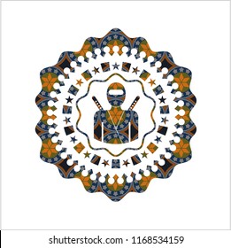 ninja icon inside arabesque style badge. arabic decoration.