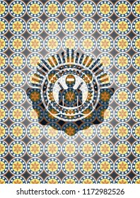 ninja icon inside arabesque style badge. arabic decoration.