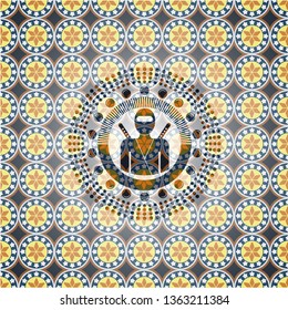ninja icon inside arabesque style badge. arabic decoration.
