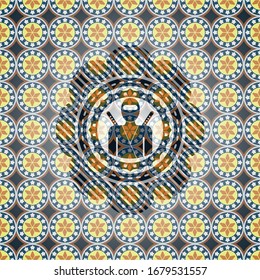 icono ninja dentro de la insignia de estilo arabesco. decoración árabe.