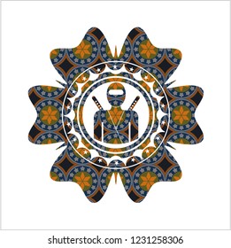ninja icon inside arabic emblem. Arabesque decoration.