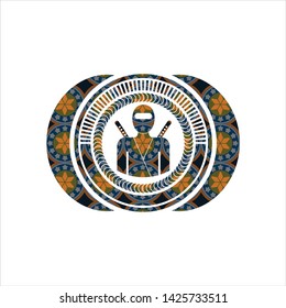 ninja icon inside arabic emblem. Arabesque decoration.