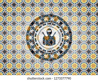 ninja icon inside arabic style emblem. Arabesque decoration.