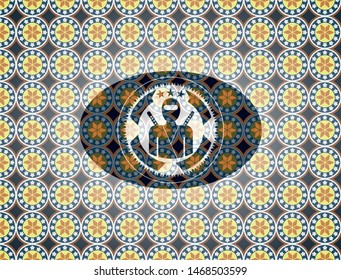 ninja icon inside arabic style badge. Arabesque decoration.