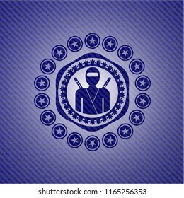 ninja icon inside badge with jean texture