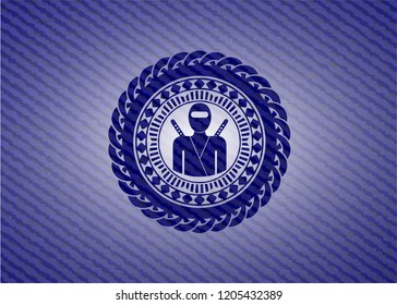 ninja icon inside badge with jean texture