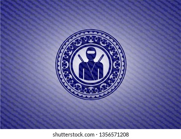 ninja icon inside badge with jean texture