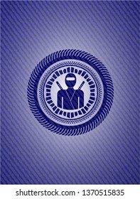 ninja icon inside badge with jean texture