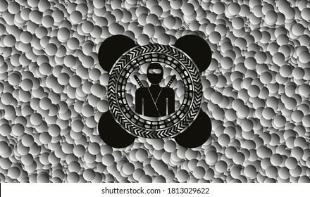 ninja icon inside black emblem with bubbles background. Vector Illustration. Detailed. 