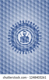ninja icon inside blue badge with geometric pattern.