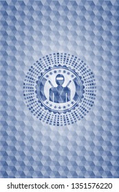 ninja icon inside blue badge with geometric background.