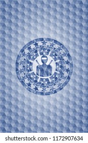 ninja icon inside blue emblem with geometric pattern background.