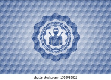 ninja icon inside blue hexagon emblem.