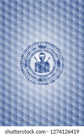 ninja icon inside blue polygonal emblem.