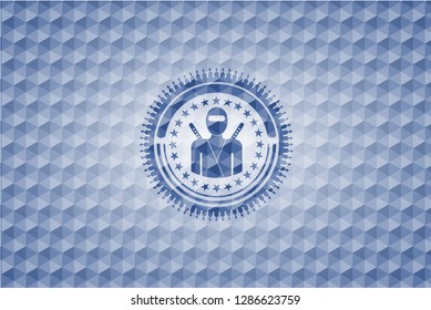 ninja icon inside blue polygonal badge.