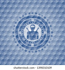 ninja icon inside blue polygonal emblem.