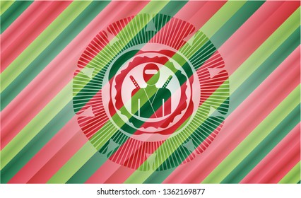 ninja icon inside christmas badge background.