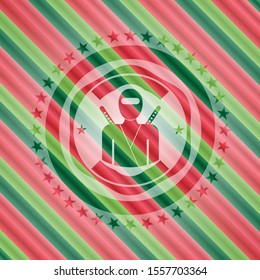 ninja icon inside christmas colors style emblem.