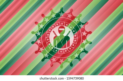 ninja icon inside christmas colors style emblem.