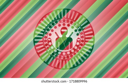 ninja icon inside christmas colors badge. 