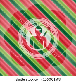 ninja icon inside christmas emblem background.