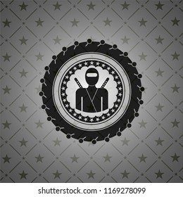 ninja icon inside dark emblem. Retro