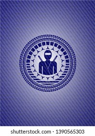 ninja icon inside emblem with jean high quality background