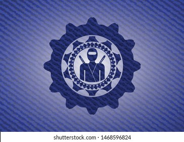 ninja icon inside emblem with jean high quality background