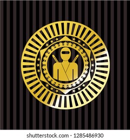 ninja icon inside gold badge or emblem
