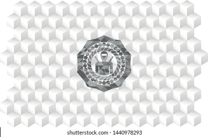 ninja icon inside grey icon or emblem with geometric cube white background