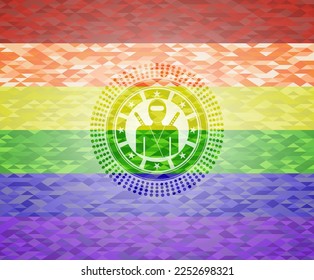 ninja icon inside lgbt colors emblem. 