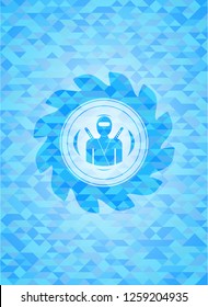 ninja icon inside light blue mosaic emblem