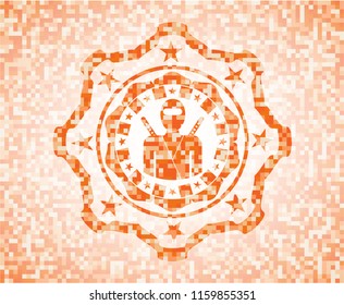 ninja icon inside orange mosaic emblem