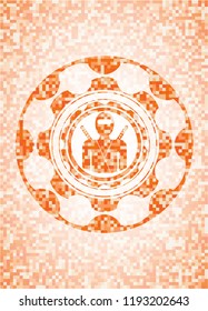 ninja icon inside orange mosaic emblem