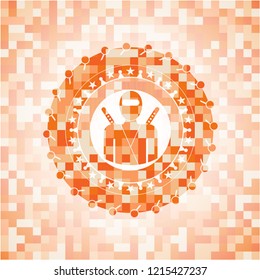 ninja icon inside orange mosaic emblem with background