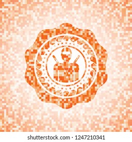 ninja icon inside orange mosaic emblem