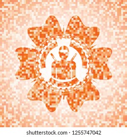 ninja icon inside orange mosaic emblem with background