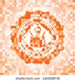 ninja icon inside orange mosaic emblem with background