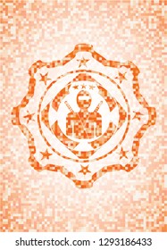 ninja icon inside orange mosaic emblem with background