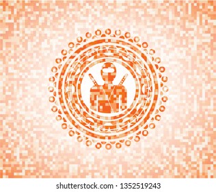 ninja icon inside orange mosaic emblem with background