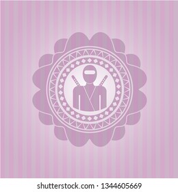 ninja icon inside pink emblem. Vintage.