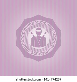 ninja icon inside pink emblem. Vintage.
