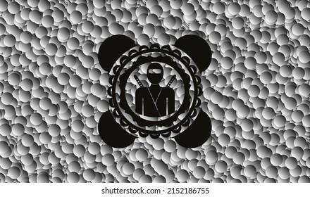 ninja icon inside realistic black emblem with bubbles background. Vector Illustration. Detailed. 