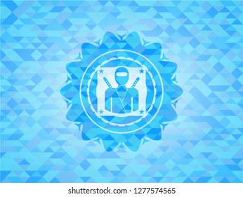 ninja icon inside realistic light blue mosaic emblem