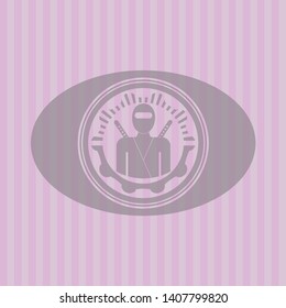 ninja icon inside realistic pink emblem