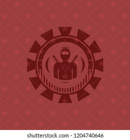 ninja icon inside realistic red emblem