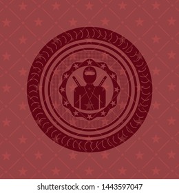 ninja icon inside realistic red emblem